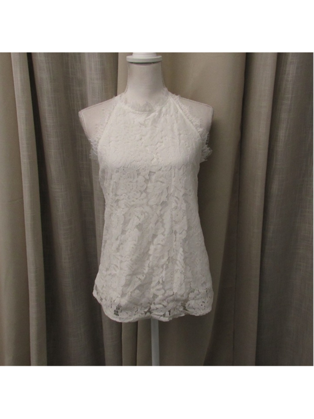 Halife White Lace Tank Top S High Neck Sleeveless Floral Layering Boho Wedding